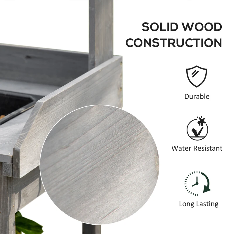 Outsunny Potting Bench Table Garden Work Bench Workstation with Drawer, Removable Sink, Storage Shelves and Hooks for Patio, Courtyards, Balcony
