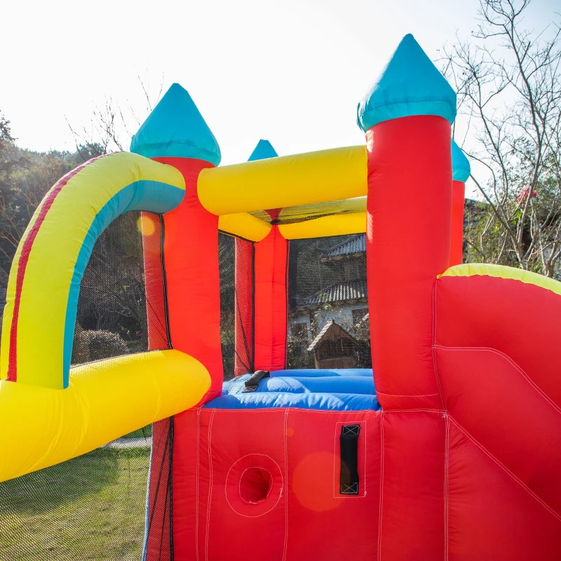 Outsunny 4 in 1 Inflatable Bounce House with Slide, Climbing Wall, and Pool or Ball Pit, Jumping Castle, Four Fun Activities, Water Bounce House for Kids