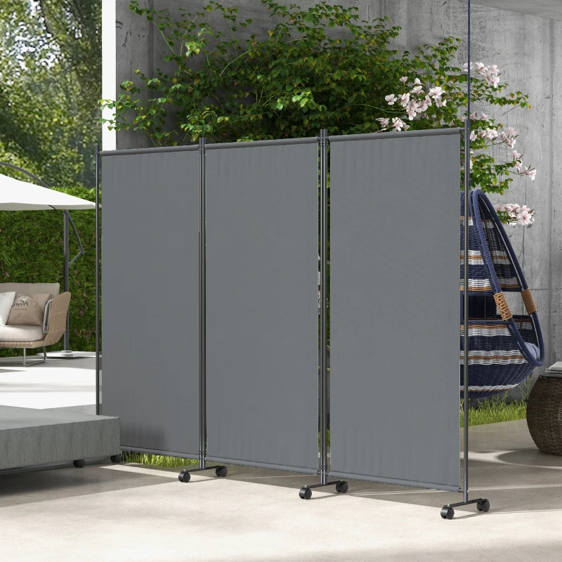 Outsunny Folding Room Divider with Castor Wheels, Rolling Privacy Screen for Patio Backyard Pool Hot Tub, 6ft Tall