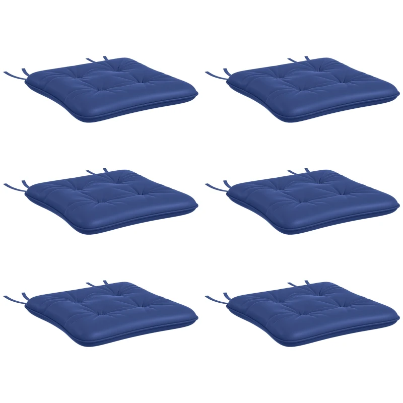 Outsunny 6-Piece Seat Cushion Replacement, Outdoor Patio Chair Cushions Set with Ties, Button Tufted, Dark Blue