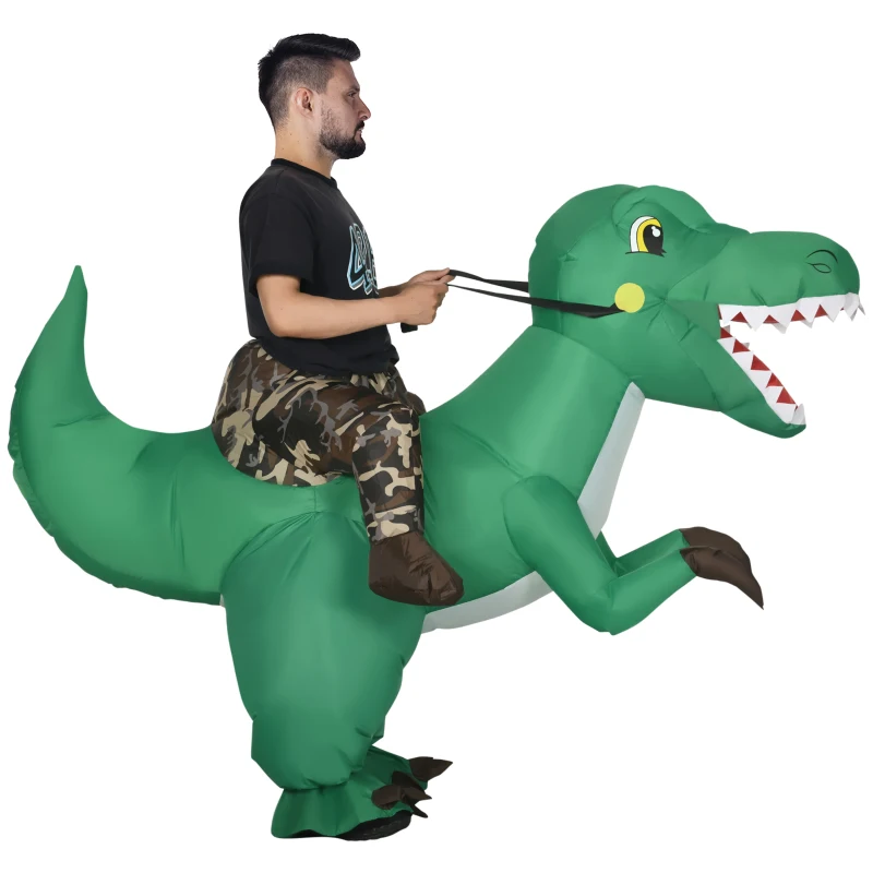 HOMCOM Halloween Inflatable Costume, Ride on Dinosaur Costumes for Adults, Funny Blow up Costume for Party, Cosplay, Green