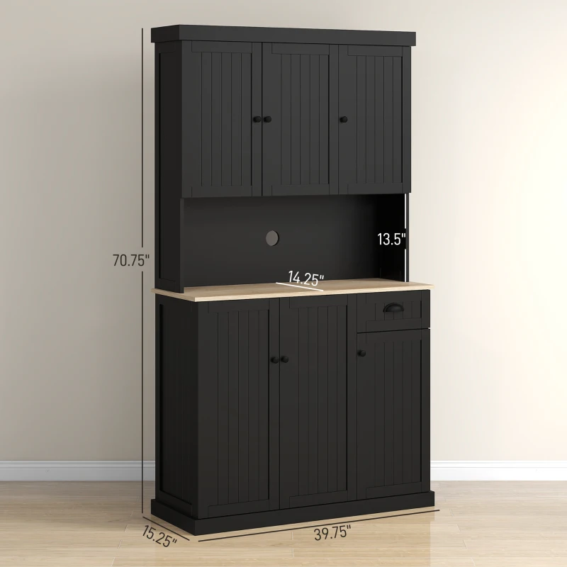 HOMCOM 71" Kitchen Hutch with Microwave Oven Countertop, Buffet with Hutch, Drawer, Black