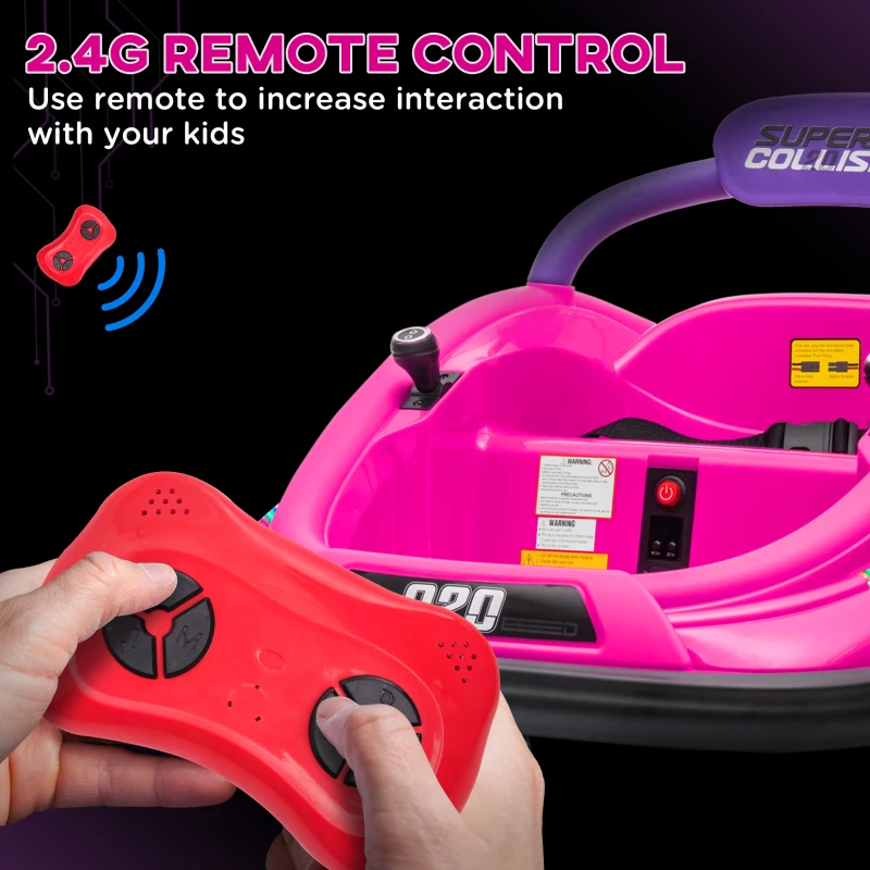 Aosom 12V Kids Bumper Car Twins Motor with Parent Remote Control, Safety Belt, Lights, 360° Rotation, Pink(m-6)