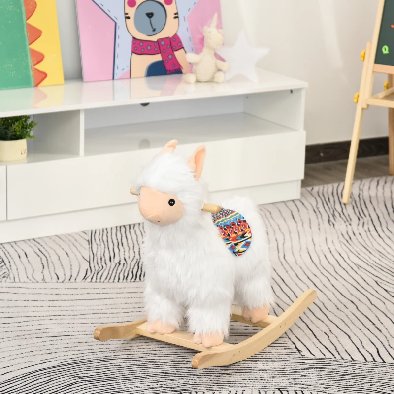 Qaba Kids Ride-On Rocking Horse Toy Llama Style Rocker Soft Plush Fabric for Children 3+ Years