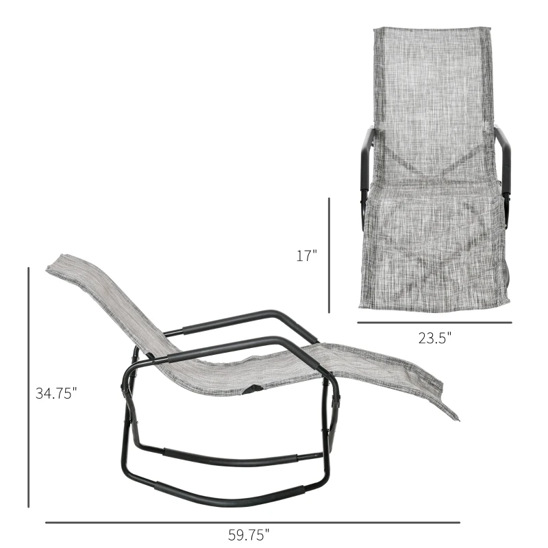Outsunny Outdoor Folding Rocking Chair, Foldable Chaise Lounge Pool Chair, Zero Gravity Lounge Chair with Armrests for Sun Tanning, Sunbathing, Rocker for Patio, Lawn, Beach, Gray