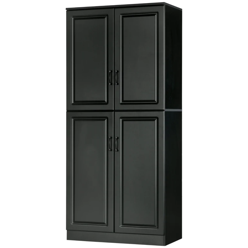 HOMCOM 71" Freestanding Kitchen Pantry Cabinet, Storage Cabinet with 4 Hinged Doors and Adjustable Shelves, Black