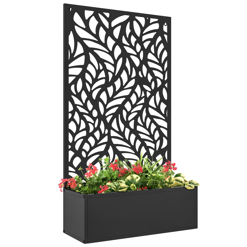 Outsunny Metal Outdoor Privacy Screen with Raised Graden Bed, Privacy Panel and Planter Box, Wall-Mounted or Freestanding