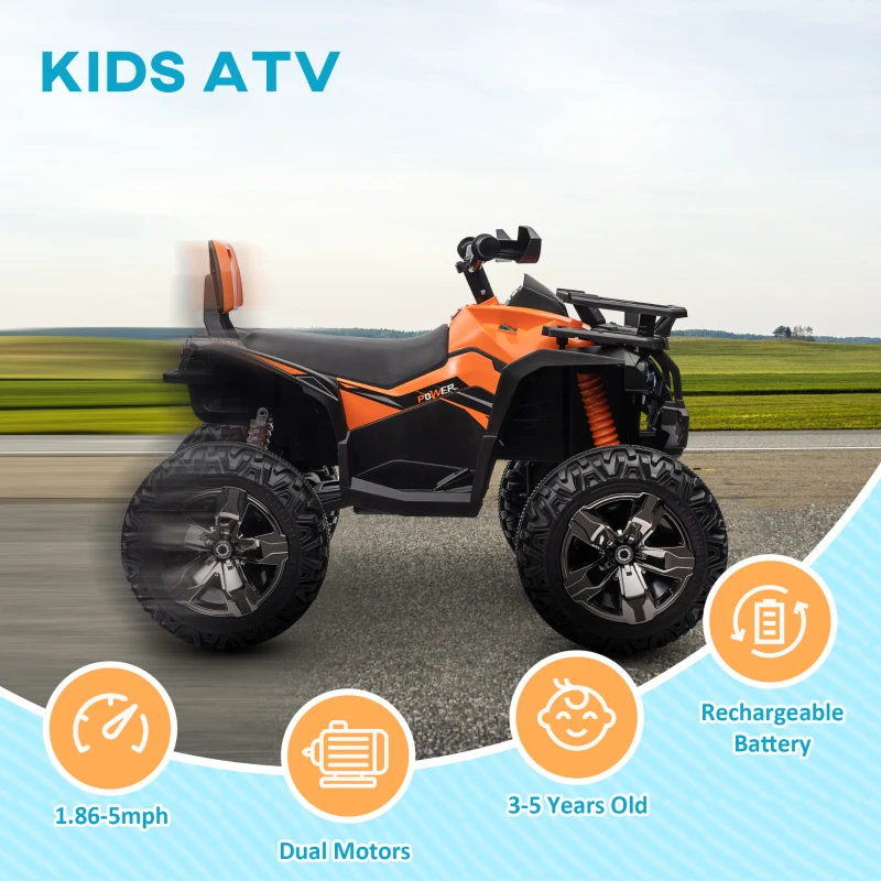 Aosom 12V 4 Wheeler Kids ATV with Music, Headlights for 37-60 Months Boys and Girls, Orange