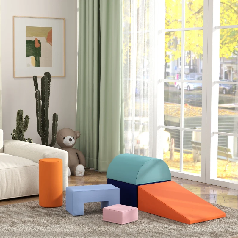 Qaba 6 Piece Soft Play Equipment for Kids 6-72 Months, Orange and Blue