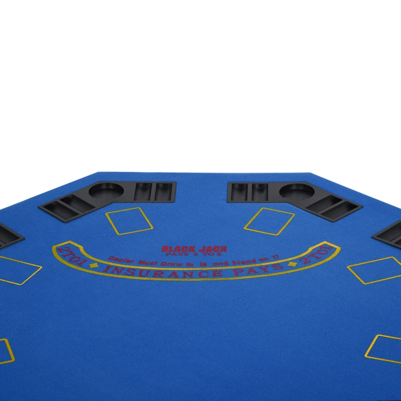 Soozier Poker Table Foldable, 47" Octagon Blackjack Poker Game Table for 8 Players with Cup Holders and Chips Tray, Blue Felt