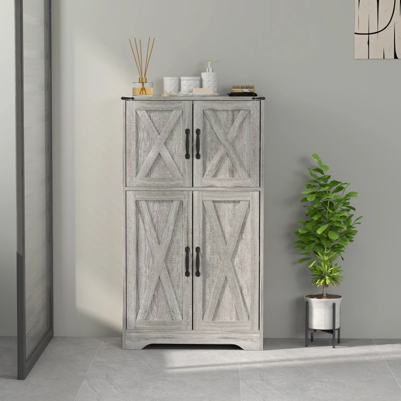 HOMCOM Farmhouse Kitchen Pantry, Freestanding Kitchen Pantry Storage Cabinet with Barn Doors and Adjustable Shelves, Grey