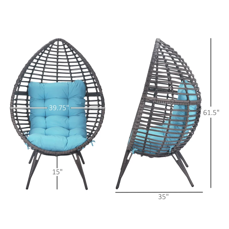 Outsunny Rattan Egg Chair with Cushion, Sky Blue