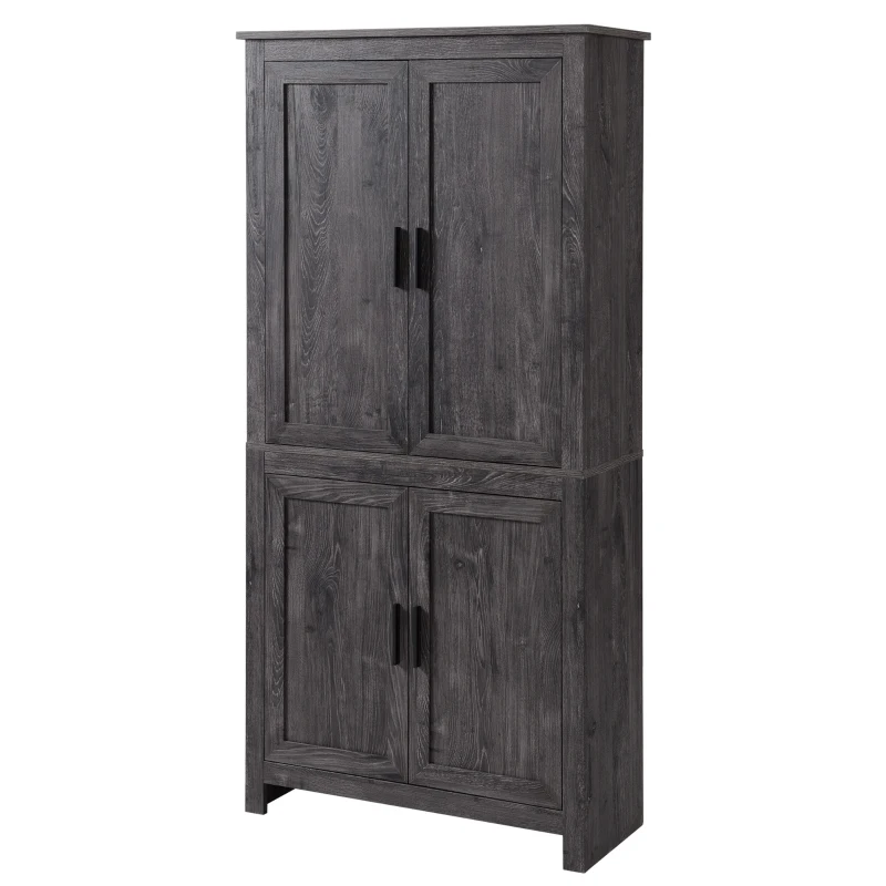 HOMCOM 64" 4-Door Kitchen Pantry, Freestanding Storage Cabinet with 3 Adjustable Shelves for Kitchen, Gray