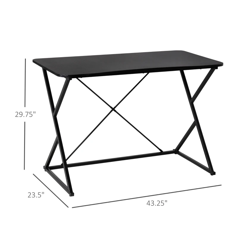 HOMCOM 43" Home Office Computer Desk Study Student Writing Table with Z and X Bar Frame Support for Living Room, Black