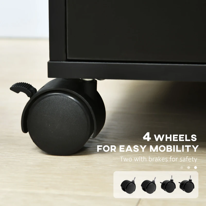 HOMCOM File Cabinet with 5 Drawer Wheels, 15.7" x 15.7" x 26.4", Black