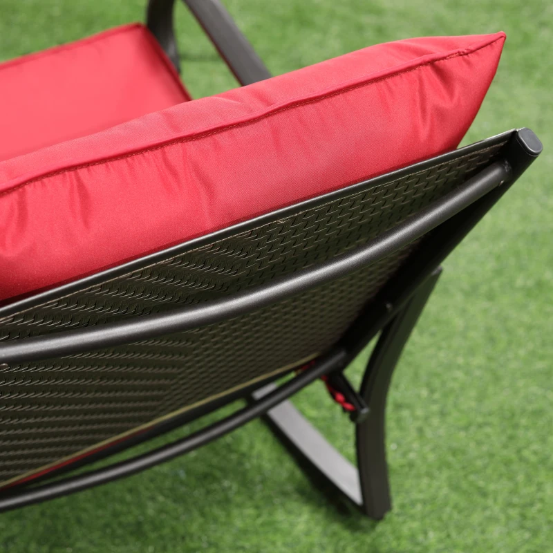 Outsunny 3 Pieces Patio Wicker Rocking Chairs Table Set, Outdoor PE Rattan Furniture with 2 Rockers & 1 Coffee Table w/ Padded Cushions for Deck, Backyard, Garden, Red