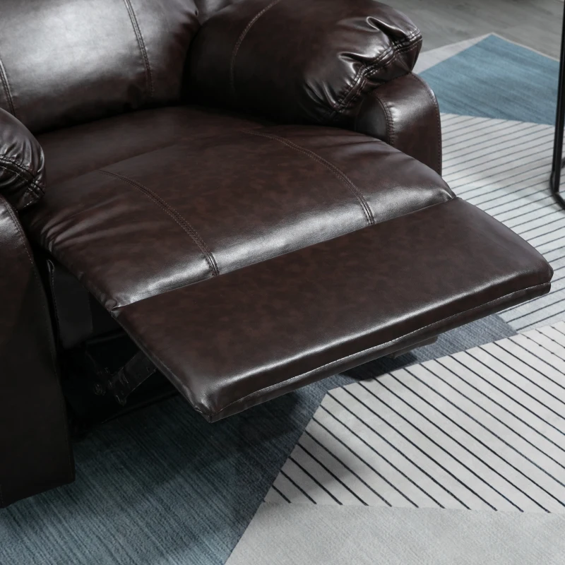 HOMCOM PU Leather Manual Recliner with Thick Padded Upholstered Cushion and Retractable Footrest, Brown