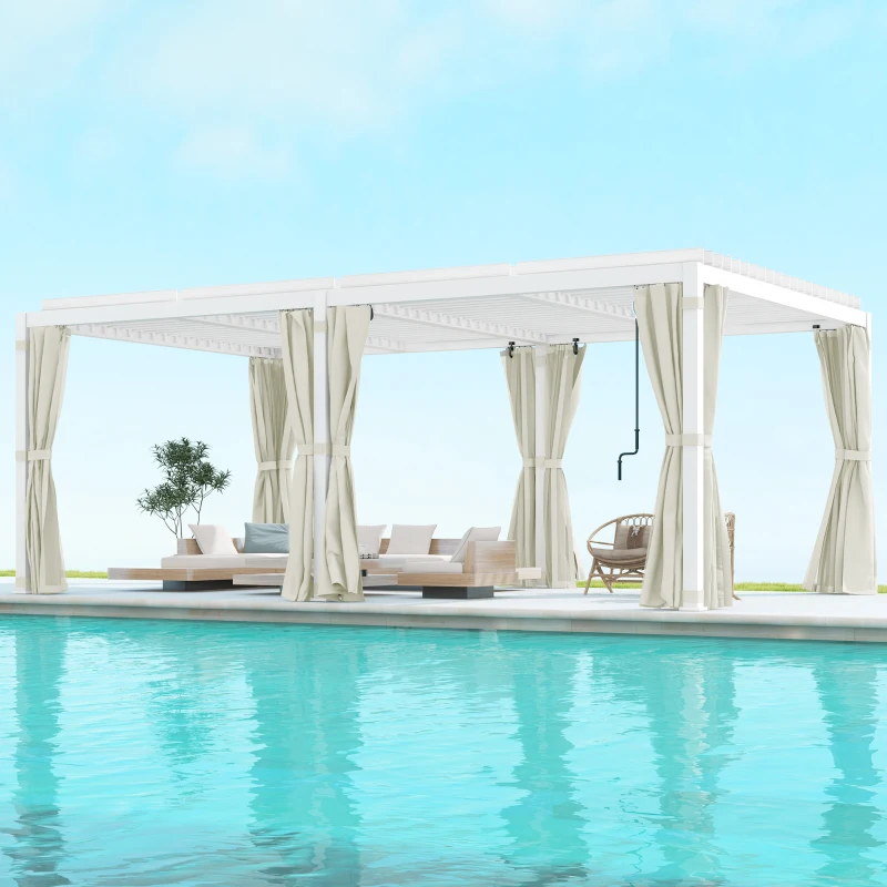 Outsunny 12' x 19' Aluminum Pergola with Adjustable Louvered, Outdoor Pergola with Curtains and Netting, Cream White