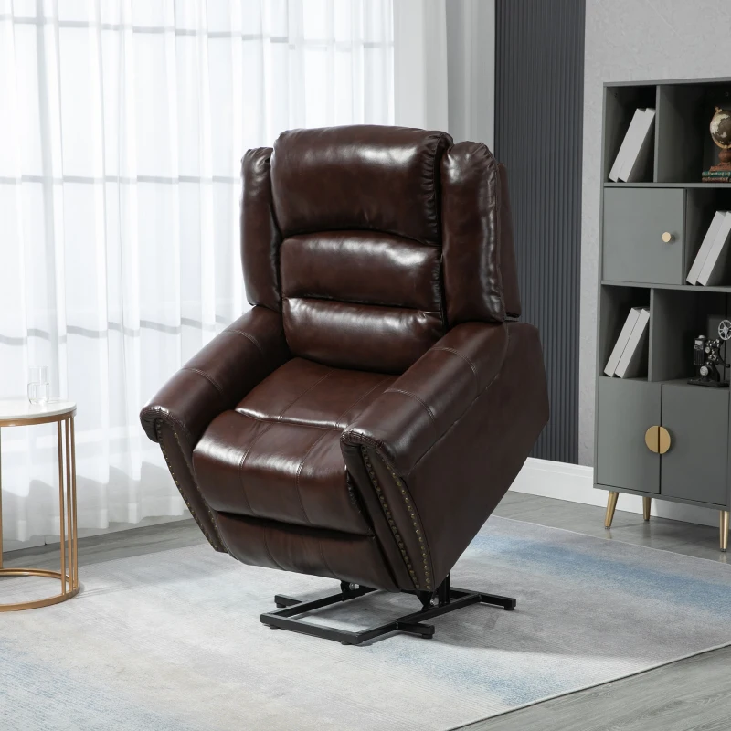 HOMCOM Dual Motor Electric Power Lift Recliner Chair for Elderly with Massage, PU Leather Reclining Chair with Side Pocket, Remote Control with USB Interface, Brown