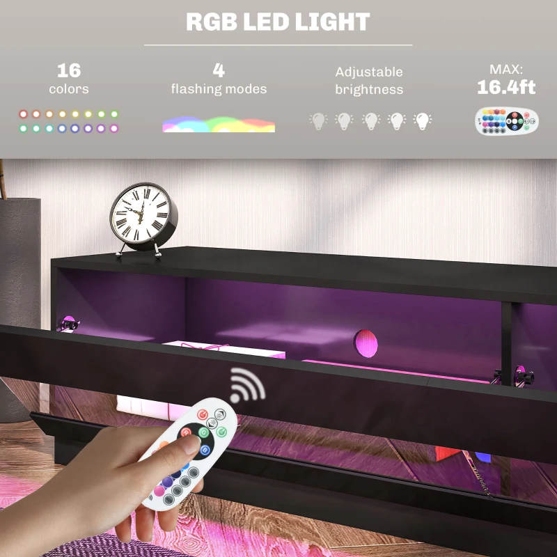 HOMCOM Lighted TV Stand for TVs up to 75", TV Cabinet with Storage for Living Room, High Gloss Black