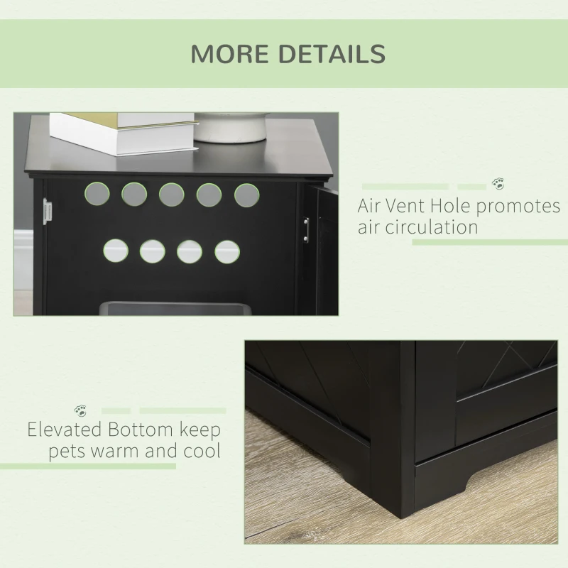 PawHut Cat Litter Box Enclosure End Table, Indoor Cat Washroom with Magnetic Door, Hidden Litter Box Nightstand with Large Tabletop, Easy Assembly, Black