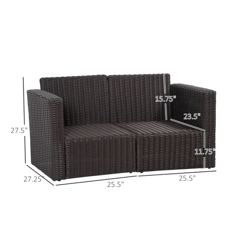 Outsunny 2 Pieces Patio Furniture Set Outdoor Loveseat Wicker Corner Sofa Set Outdoor Freely Combination PE Rattan Furniture, W/ Curved Armrests & Padded Cushion for Balcony, Garden, Lawn, Dark Blue