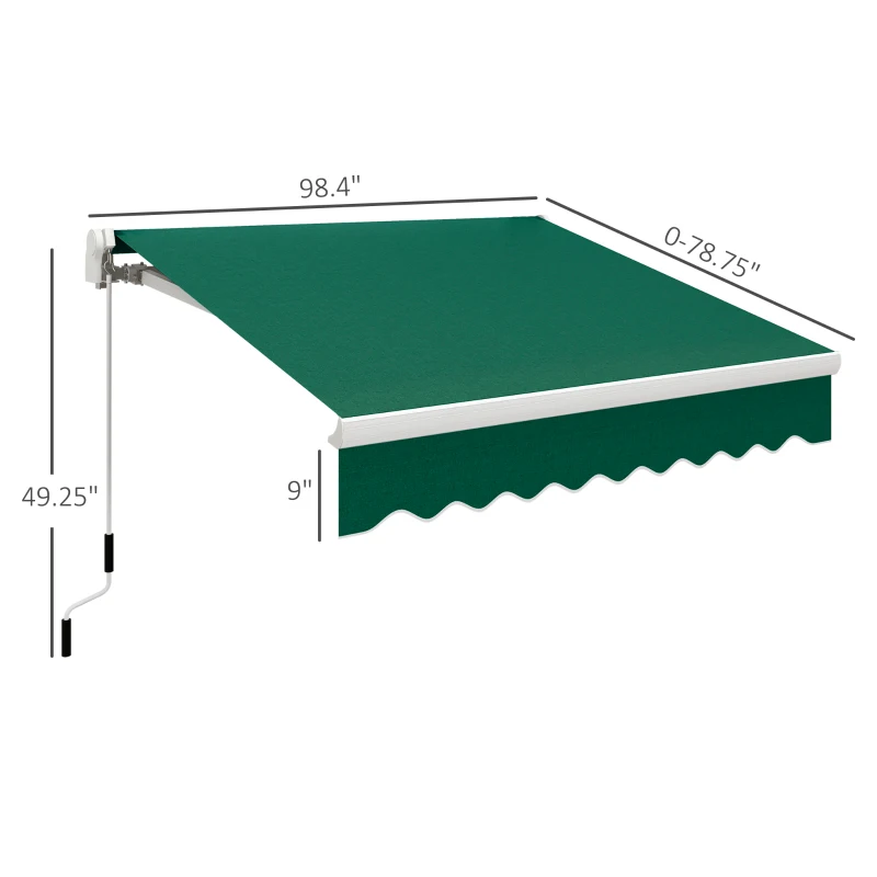 Outsunny 8' x 6.6' Patio Retractable Awning, Manual Exterior Sun Shade Deck Window Cover, Green