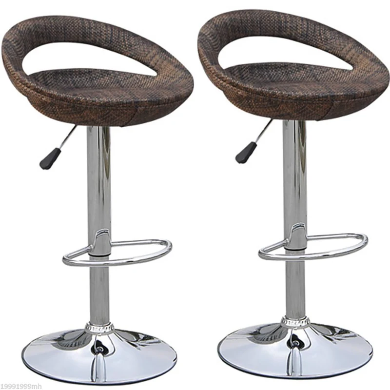 HOMCOM Set of 2 Pub Bar Stools Rattan Wicker Chair Chrome Finish Adjustable Swivel Seat, Deep Brown