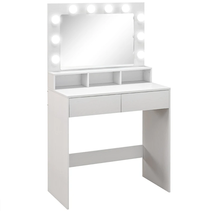 HOMCOM Vanity Table, Makeup Dressing Table with LED Lighting Mirror, Drawers, for Bedroom, White