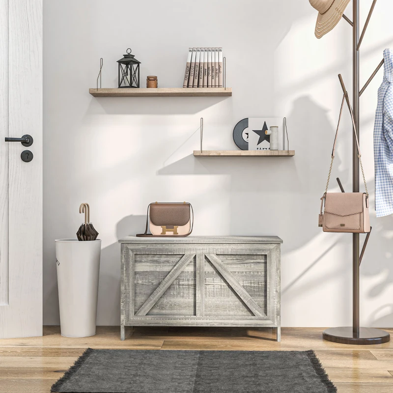 HOMCOM Storage Chest, Farmhouse Lift Top Box Organizer with Safety Hinge, for Bedroom, Entryway, Living Room, Gray Wood Grain