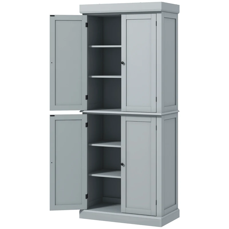 HOMCOM 72.5" Freestanding Kitchen Pantry Cabinet with 4 Doors, Grey
