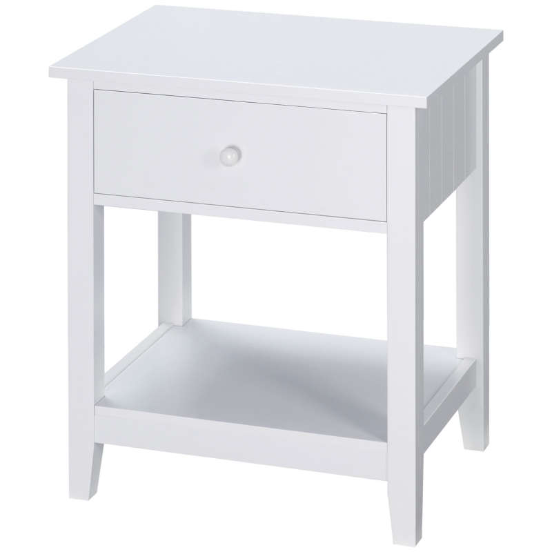 HOMCOM End Table, 2-tier Side Table with Drawer and Storage Shelf, Modern Side Table for Living Room, White