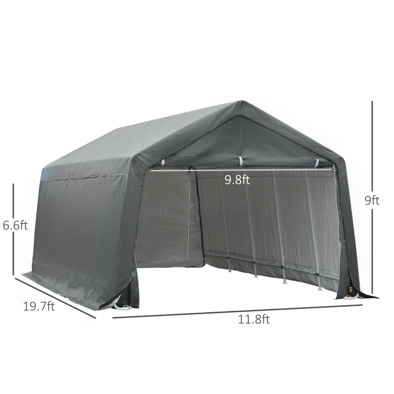 Outsunny 12' x 20' Carport Portable Garage, Heavy Duty Storage Tent, Patio Storage Shelter w/ Anti-UV PE Cover and Double Zipper Doors, for Motorcycle Bike Garden Tools, Gray
