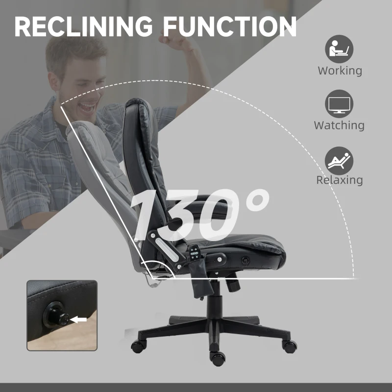 HOMCOM Massage Office Chair, Heated Reclining Computer Chair with 6 Vibration Points, Armrest and Remote, Black