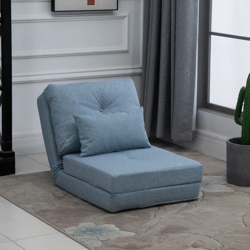 HOMCOM 2-In-1 Design Modern Style Floor Lazy Sofa with 5 Position Adjustable Backrest, Thick Padding, Metal Frame and 2 Pillows, for Living Room, Study, Bedroom, Balcony, Blue