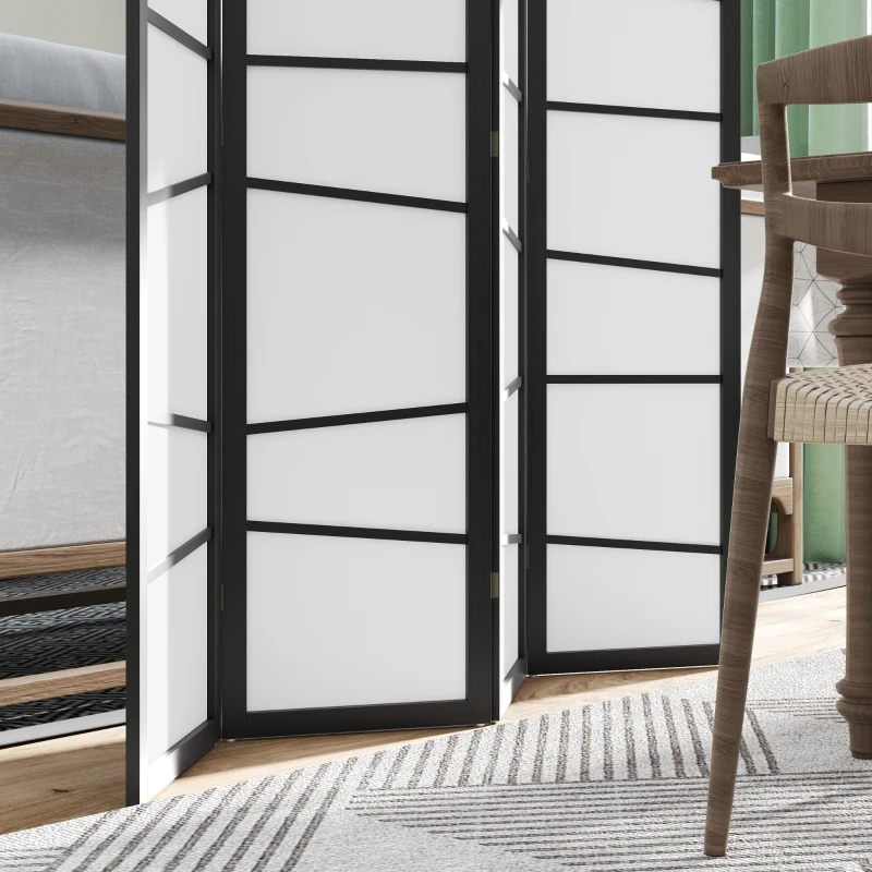 HOMCOM 5.6ft Folding Room Divider, 4 Panel Wall Partition with Wood Frame for Bedroom, Home Office, White