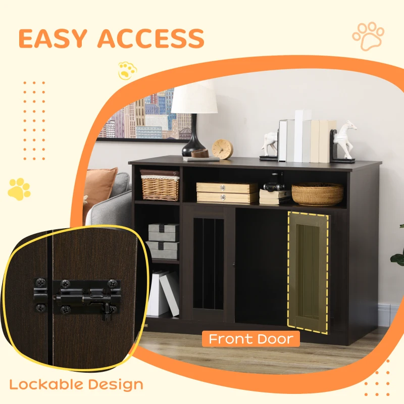 PawHut 47" Dog Crate Furniture with Storage, for Large Medium Dogs, Brown