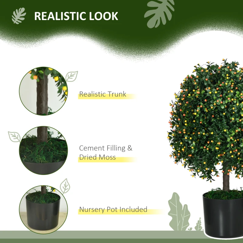 HOMCOM 2 Pack Artificial Tree Boxwood Topiary with Fruits, 20.75", Orange