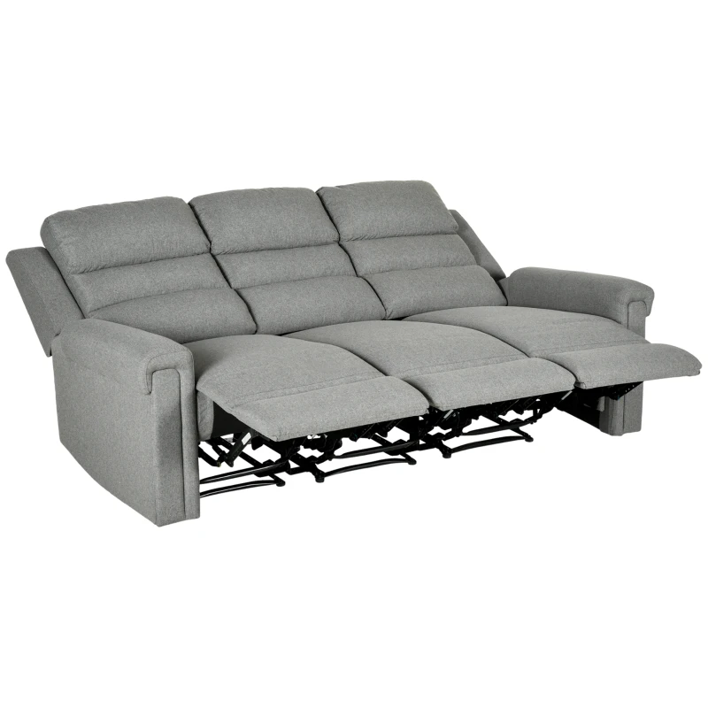 HOMCOM 3 Seater Recliner Sofa with Manual Pull Tab, Fabric Reclining Sofa, RV Couch, Home Seating, Gray