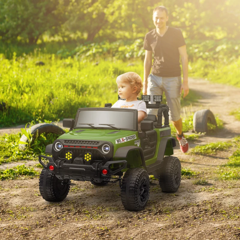 Qaba 12V Battery Powered Ride on Car, Ride on Truck w/ Remote, 4 Suspension Wheels, Music Horn Lights, Green