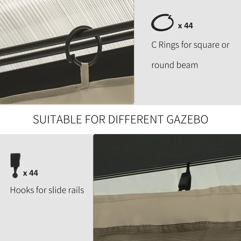 Outsunny 10' x 12' Universal Gazebo Sidewall Set with 4 Panels, Hooks/C-Rings Included for Pergolas & Cabanas, Beige