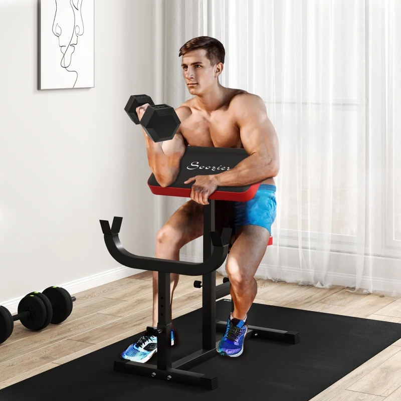 Soozier 265 LBS Preacher Curl Bench for Strength Training, Adjustable Seated Arm Isolated Barbell Dumbbell Bicep Station, Black