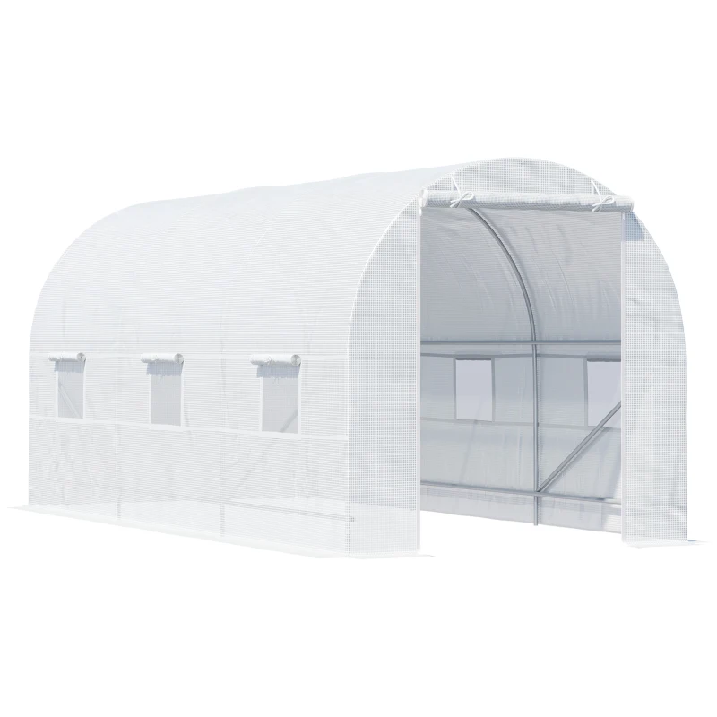 Outsunny 14.6x6.6x6.6ft Walk-in Tunnel Greenhouse Portable Garden Plant Growing Warm House with Door and Ventilation Window White