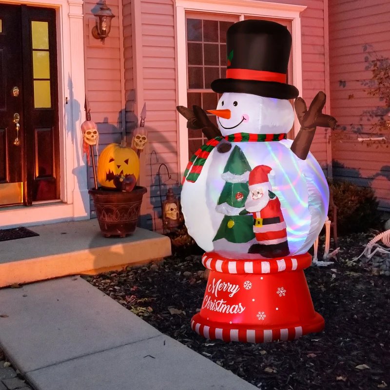 Outsunny 8ft Inflatable Christmas Snowman with Crystal Ball Body and Black Hat, Blow-Up Outdoor LED Yard Display for Lawn Garden Party