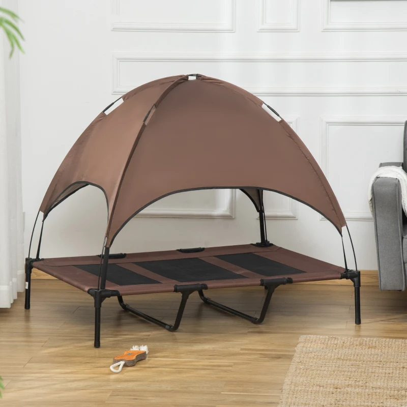 PawHut 48" x 36" Elevated Portable Dog Cot Cooling Pet Bed with UV Protection Canopy Shade, Coffee