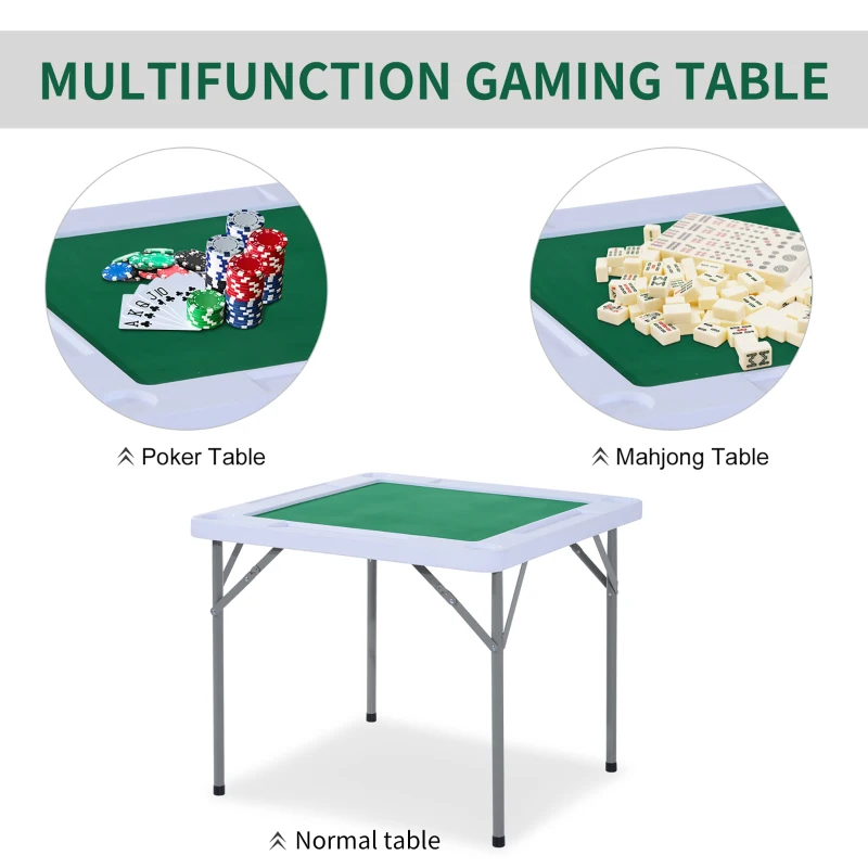 HOMCOM 35" 4-Player Mahjong Game Portable Folding Table for Poker Dominoes Card with Cup and Coin Holders