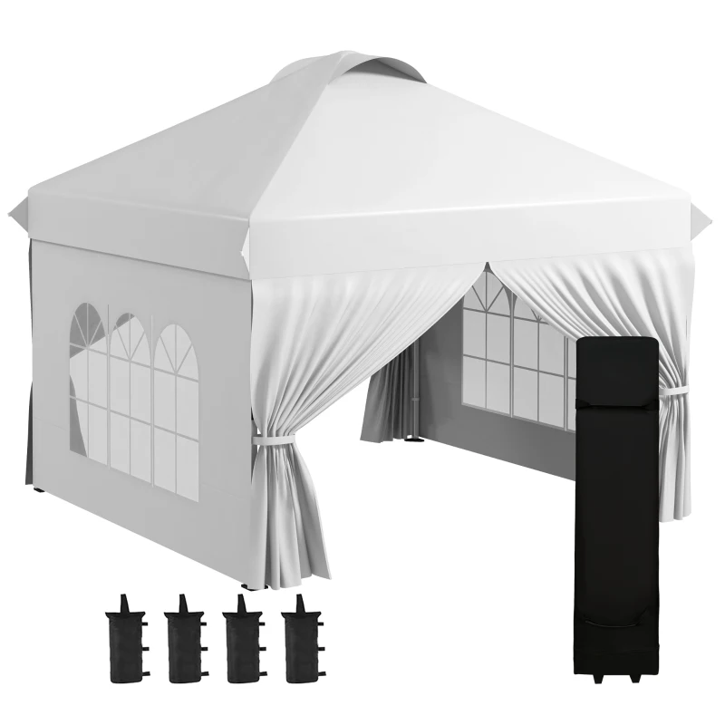 Outsunny 10' x 10' Outdoor Pop Up Canopy Tent with 4 Sidewalls, White