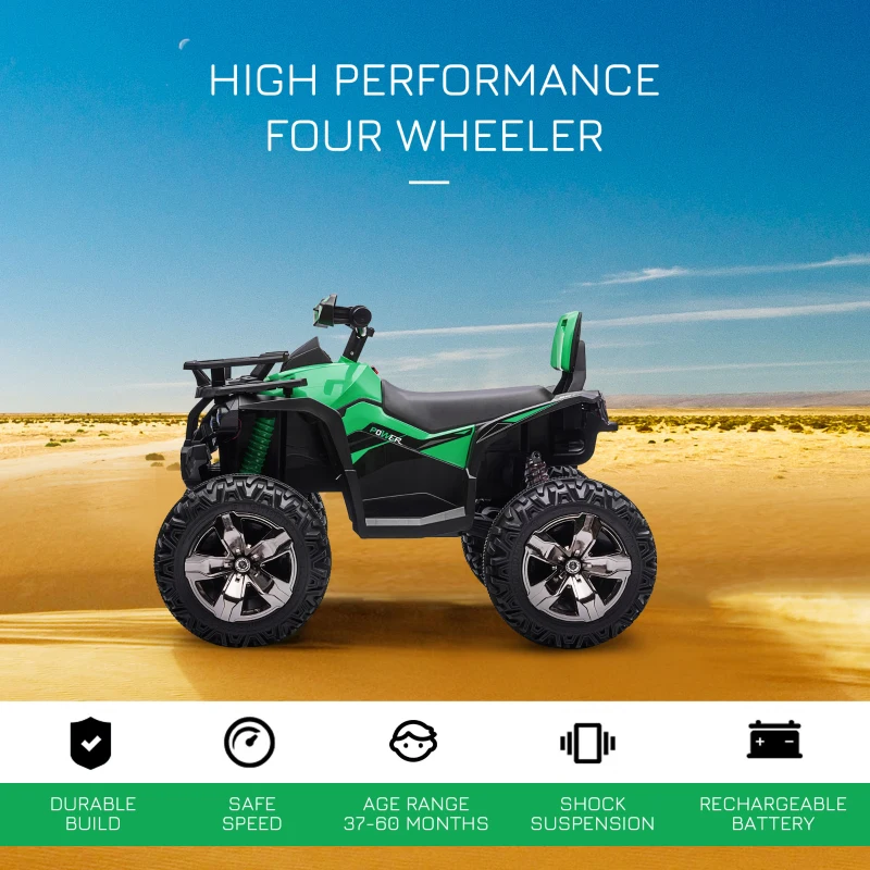 Aosom Kids Ride-on Car, 12V/10AH Four Wheeler Kids ATV, Battery Powered Off-Road Quad with MP3, Headlights, Suspension, 1.8-5 mph, Green