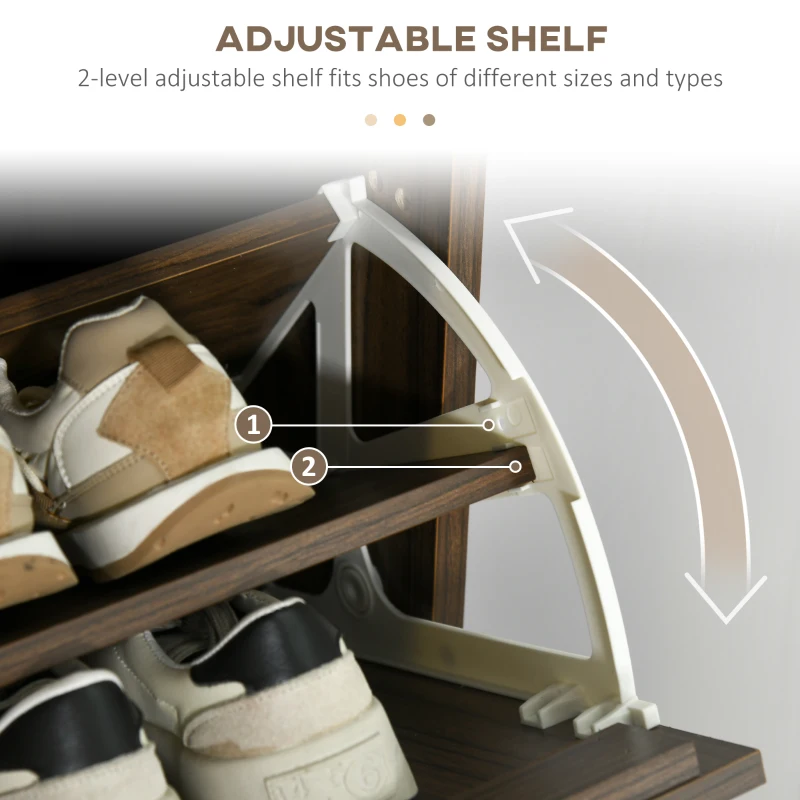 HOMCOM Shoe Storage Cabinet Organizer for 18 Pairs of Shoes with 3 Flip Drawers and Adjustable Shelves, Walnut