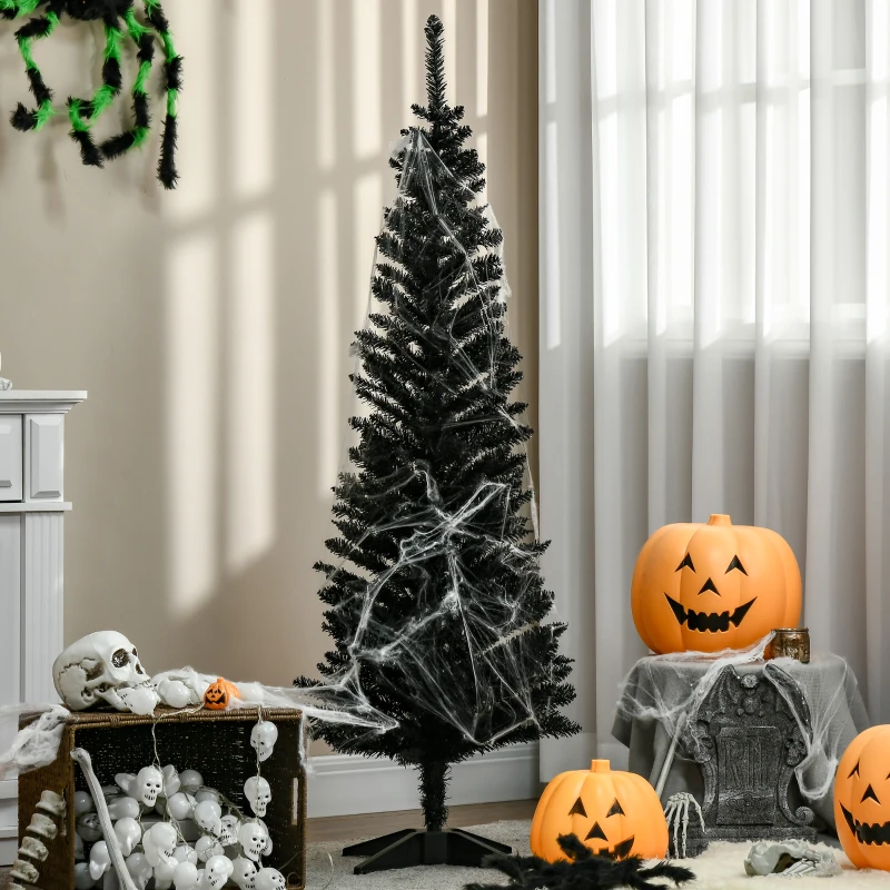 HOMCOM 5' Artificial Pencil Christmas Tree, Slim Xmas Tree with 294 Realistic Branch Tips and Plastic Stand, Black